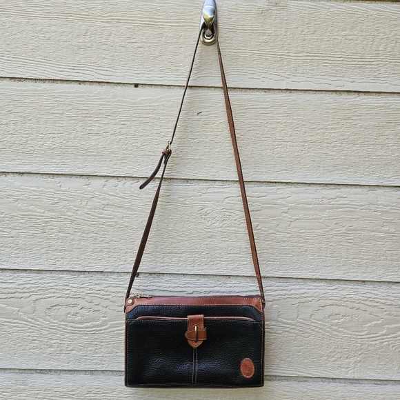 vintage Liz Claiborne black leather purse with brown trim - Picture 1 of 16